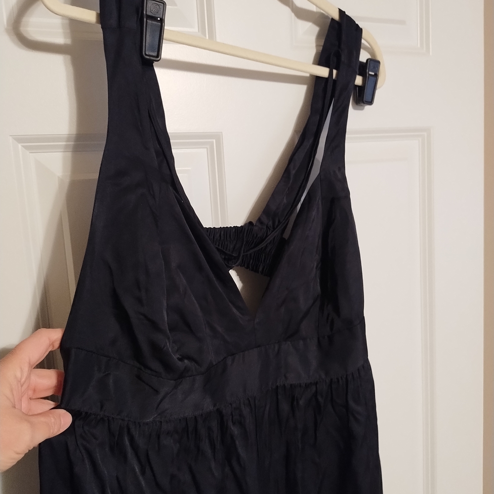 Anthropologie Black Satin Jumpsuit Pajamas - Picture 3 of 9